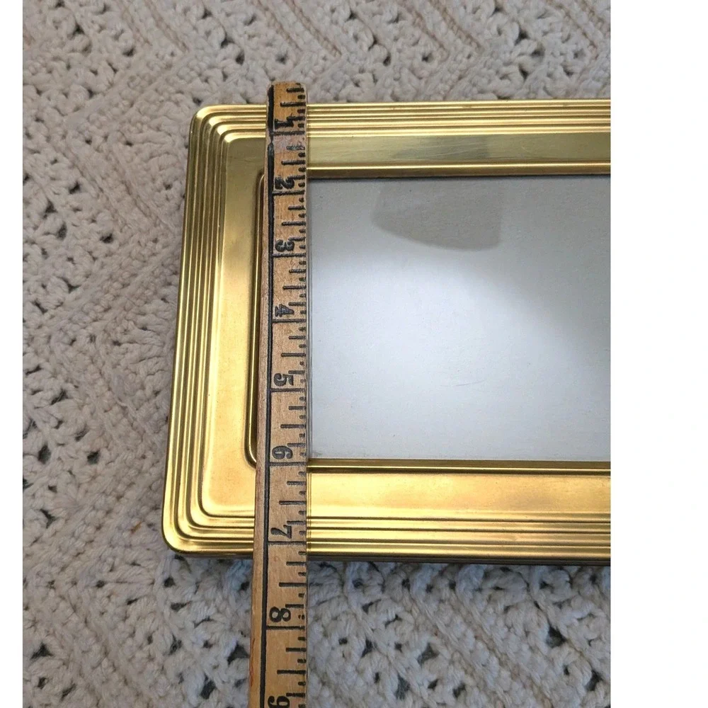 Vintage Brass Tiered Picture Frame with Hinged Photo Storage Box Velvet Back 8x6